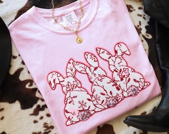 Pink Floral Triple Bunny Chenille Patch