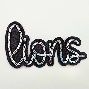 Lions Silver Sequin Hat/Pocket Patch, Iron On Patch Glitter Applique, Diy Patch Sequin Applique, Glitter Embroidery For Hats