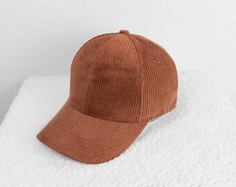 Brown Corduroy Baseball Cap, Blank Structured Cotton Hat, Boutique Hat for Patches, Adjustable Hat Bar Blank Cap