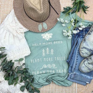 Help Bees Plant Trees Save Seas Screen Print Transfer, High Heat Screen Printing, Iron On Transfer, Ready to Press Trendy Patch