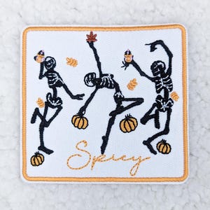 Spicy Dancing Skeletons Embroidered Hat/Pocket Patch, Trucker Hat Patch, Ready to Press Iron On Patch For Hats