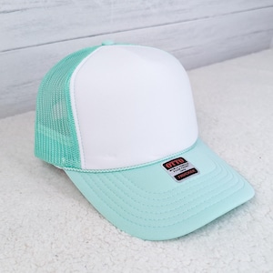 Mint and White Foam Trucker Hat, Blank Trucker Hat for Patches, Adjustable Foam Cap, Boutique Hat
