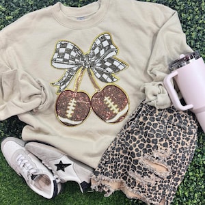 Football Cherries with Checkered Bow Patch