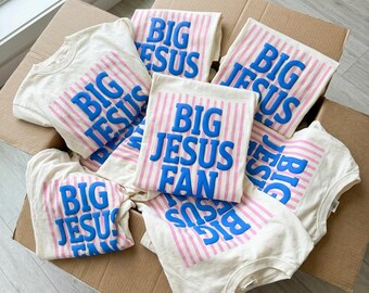 Big Jesus Fan Puff Screen Print Transfer | Retro Faith Graphic | Two-Tone Puff Ink Heat Screenprint Transfer