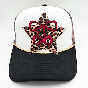 Leopard Star Layered Hat Patch, Cherry Bow Iron On Patch for Hats, Sequin Lucky 8 Ball Embroidered Patch, Boutique Hat Bar Patch