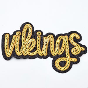 Vikings Gold Sequin Hat/Pocket Patch, Iron On Patch Glitter Applique, Diy Patch Sequin Applique, Glitter Embroidery For Hats