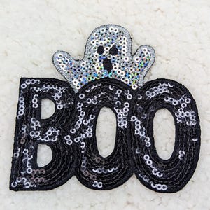 Boo Ghost Sequin Hat/Pocket Patch, Iron On Patch Glitter Applique, Diy Patch Sequin Applique, Glitter Embroidery For Hats