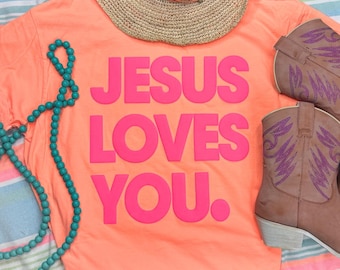 Jesus Loves You Pink PUFF Transfer