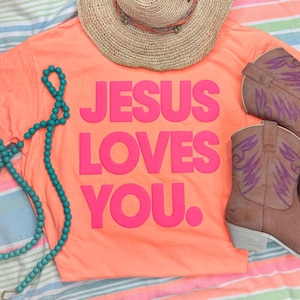 Pink Jesus Loves You Puff Transfer, Screen Print Transfer, High Heat Screen Printing, Iron On Transfer, Ready to Press Trendy Patch