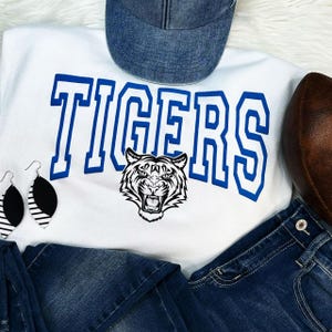 Tigers Royal Blue Puff Screen Print Transfer, High Heat Screen Printing, Iron On Transfer, Ready to Press Trendy Patch