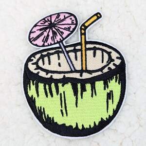 Coconut Drink Embroidered Hat/Pocket Patch, Trucker Hat Patch, Ready to Press Iron On Patch For Hats