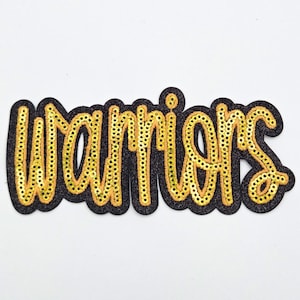 Warriors Gold Sequin & Black Glitter Mascot Hat Patch, Iron On Patch Glitter Applique, Patch Sequin Applique, Glitter Embroidery For Hats