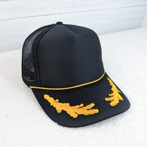 Black Foam Trucker Hat with Embroidered Gold Leaves, Blank Trucker Hat for Patches, Adjustable Foam Cap, Boutique Hat