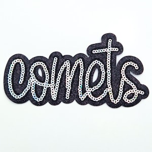 Comets Sequin & Black Glitter Mascot Hat Patch, Iron On Patch Glitter Applique, Diy Patch Sequin Applique, Glitter Embroidery For Hats