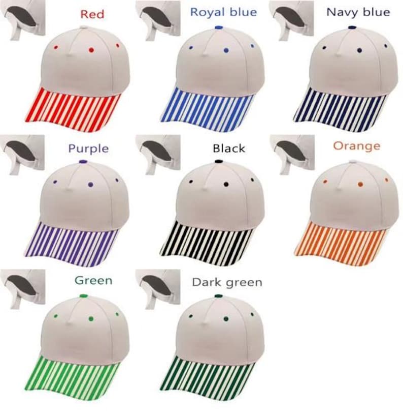 Seersucker Cotton Trucker Hat - Various Colors, with striped brim in red, blue, navy, purple, black, orange, green, and dark green.