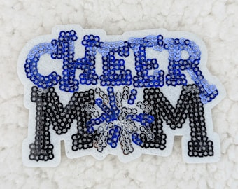Royal Blue Cheer Mom Sequin Hat/Pocket Patch, Iron On Patch Glitter Applique, Diy Patch Sequin Applique, Glitter Embroidery For Hats