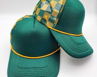 Green & Gold Checkered Foam Trucker Hat