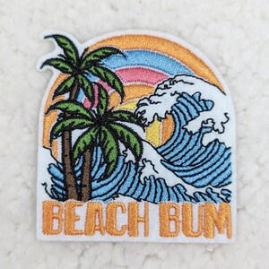 Beach Bum Embroidered Hat/Pocket Patch, Trucker Hat Patch, Ready to Press Iron On Patch For Hats, Bags, Apparel