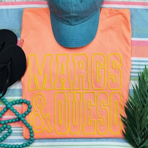 Margs & Queso Yellow Puff Screen Print Transfer, High Heat Screen Printing, Iron On Transfer, Ready to Press Trendy Patch