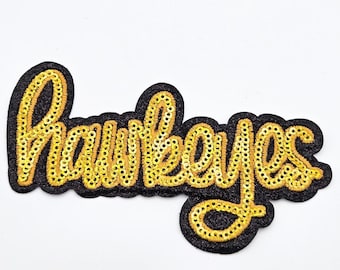 Hawkeyes Gold Sequin Hat/Pocket Patch, Iron On Patch Glitter Applique, Diy Patch Sequin Applique, Glitter Embroidery For Hats