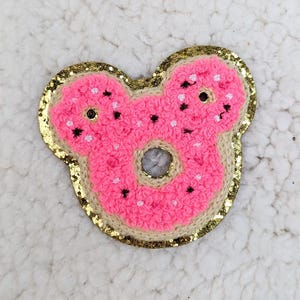 Mouse Donut Glitter Chenille Hat/Pocket Patch, Trucker Hat Patch, Ready to Press Iron On Patch For Hats, Bags, Apparel