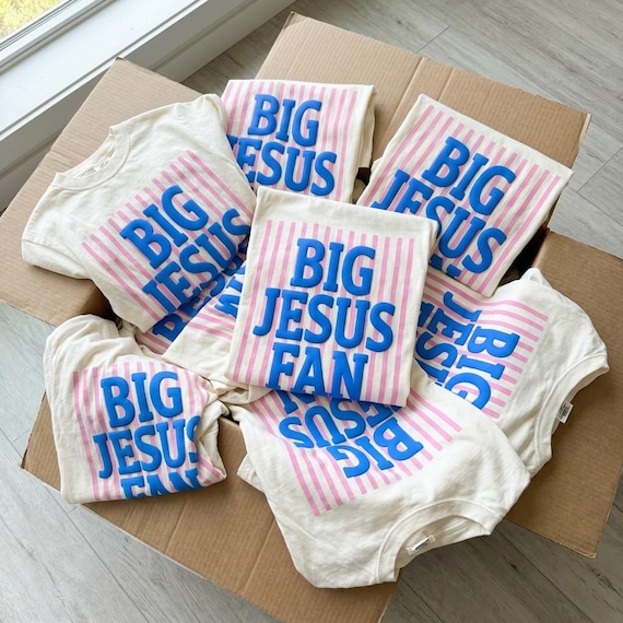 Big Jesus Fan Puff Screen Print Transfer | Retro Faith Graphic | Two-Tone Puff Ink Heat Screenprint Transfer