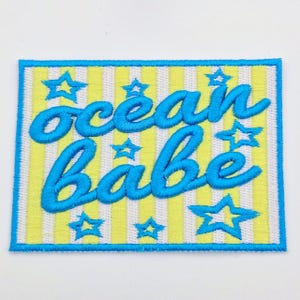 Ocean Babe Puff Embroidered Hat Patch, Retro Beach Iron On Patch for Hats, Coastal Girl Boutique Patch, Summer Beach Gift for Women 4x3