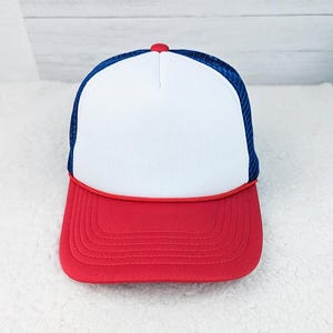 Red, White, and Blue Foam Trucker Hat, Blank Trucker Hat for Patches, Adjustable Foam Cap, Boutique Hat