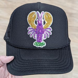 Mardi Gras Crawfish Sequin Hat/Pocket Patch, Iron On Patch Glitter Applique, Diy Patch Sequin Applique, Glitter Embroidery For Hats