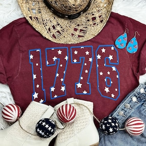 1776 Blue Puff White Stars Screen Print Transfer, High Heat Screen Printing, Iron On Transfer, Ready to Press Trendy Patch