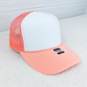 Coral and White Foam Trucker Hat, Blank Trucker Hat for Patches, Adjustable Foam Cap, Boutique Hat