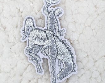 Silver Metallic Rodeo Cowboy Embroidered Hat/Pocket Patch, Trucker Hat Patch, Ready to Press Iron On Patch For Hats, Bags, Apparel