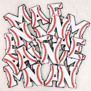 Baseball Letter Chenille Patch with Black Felt, Iron On Varsity Alphabet Patch, Baseball Stitch Applique Embroidered Patch, Jacket Letter
