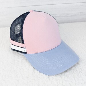 Pink and Navy Trucker Style Hat, Mesh Trucker Hat, Structured Blank Baseball Cap, Adjustable Hat, Boutique Hat for Patches, Hat Bar Cap