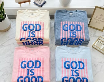 God Is Good Puff Screen Print Transfer | Retro Faith Graphic | Two-Tone Puff Ink Heat Screenprint Transfer