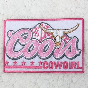 Coors Cowgirl Embroidered Hat/Pocket Patch, Trucker Hat Patch, Ready to Press Iron On Patch For Hats, Bags, Apparel