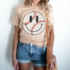 Retro Baseball Happy Face Screen Print Transfer, High Heat Screen Printing, Iron On Patch T-Shirt Transfers, Ready to Press Trendy Patch