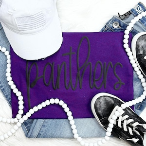 Panthers Black Puff Screen Print Transfer, High Heat Screen Printing, Iron On Transfer, Ready to Press Trendy Patch