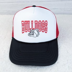 Bulldogs Red Puff Hat/Pocket Screen Print Transfer, High Heat Screen Printing, Iron On Transfer, Ready to Press Trendy Patch