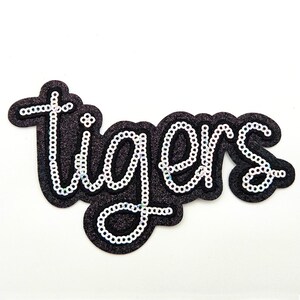 Tigers Silver Sequin Hat/Pocket Patch, Iron On Patch Glitter Applique, Diy Patch Sequin Applique, Glitter Embroidery For Hats