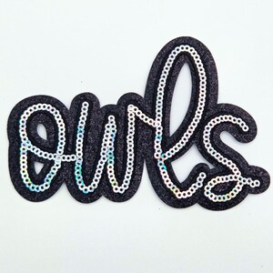 Owls Sequin & Black Glitter Mascot Hat Patch, Iron On Patch Glitter Applique, Diy Patch Sequin Applique, Glitter Embroidery For Hats