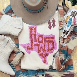 Texas Howdy Sequin Patch, Iron On Patch Glitter Applique, Diy Patch Sequin Applique, Glitter Embroidery For Apparel and Bags