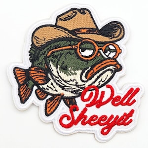 Well Sheeyit Embroidered Hat Patch, Southern Humor Bass Fish Cowboy Patch, Funny Country Fishing Gift for Him, Trucker 3x3