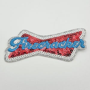 Firecracker Embroidered Sequin Hat/Pocket Patch, Iron On Patch Glitter Applique, Sequin Applique Glitter Embroidery Patch For Hats