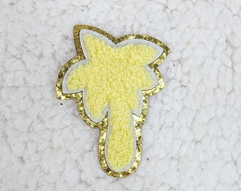 Yellow Palm Tree Chenille & Glitter Hat/Pocket Patch, Trucker Hat Patch, Ready to Press Iron On Patch For Hats, Bags, Apparel
