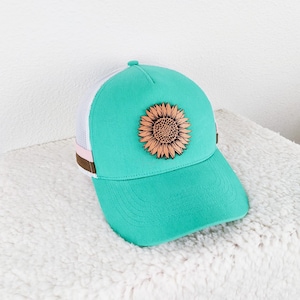 Sunflower Tan Leather Hat Patch, Laser Engraved Faux Leather Patch, Genuine Leather For Hats, Bag, and Apparel