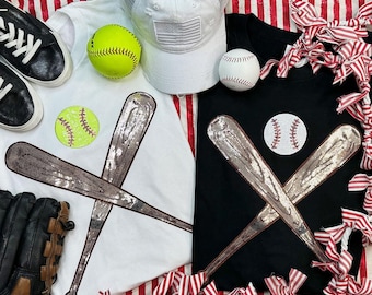 Sequin Bats and Sequin Softball OR Baseball Patch SET