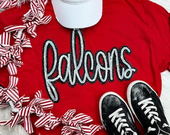 Falcons Sequin Patch, Iron On Patch Glitter Applique, Diy Patch Sequin Applique, Glitter Embroidery For Apparel, Hats, and Bags