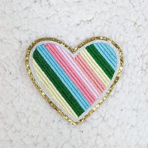 Multicolored Heart Glitter & Embroidered Hat/Pocket Patch, Trucker Hat Patch, Ready to Press Iron On Patch For Hats, Bags, Apparel