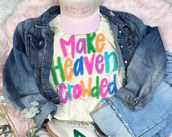 Make Heaven Crowded Fluffy Chenille Patch, Rainbow Faith Iron On Patch, Christian Apparel Patch, Large Press On Patch